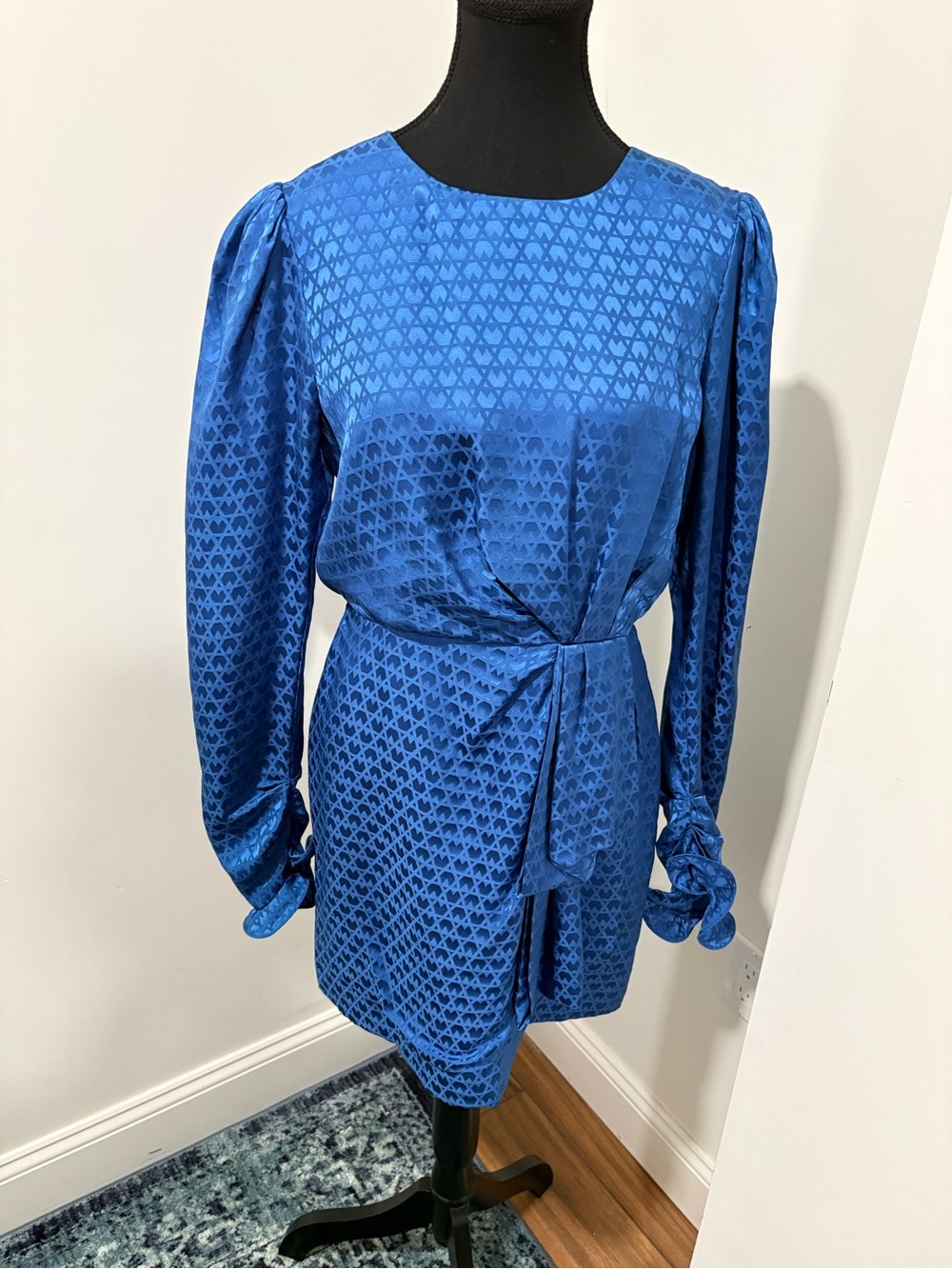 SALONI Royal Blue Mini Wrap Dress with Waist Tie